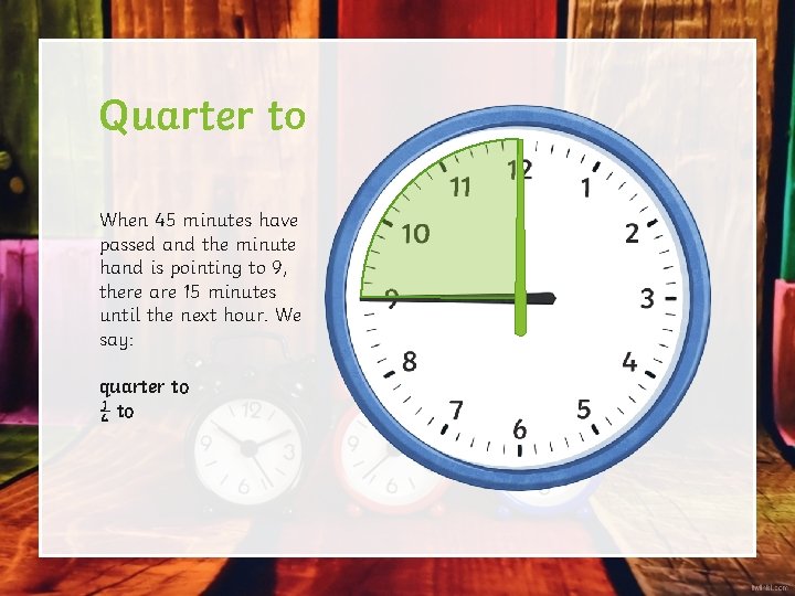 Quarter to When 45 minutes have passed and the minute hand is pointing to Quarter to When 45 minutes have passed and the minute hand is pointing to