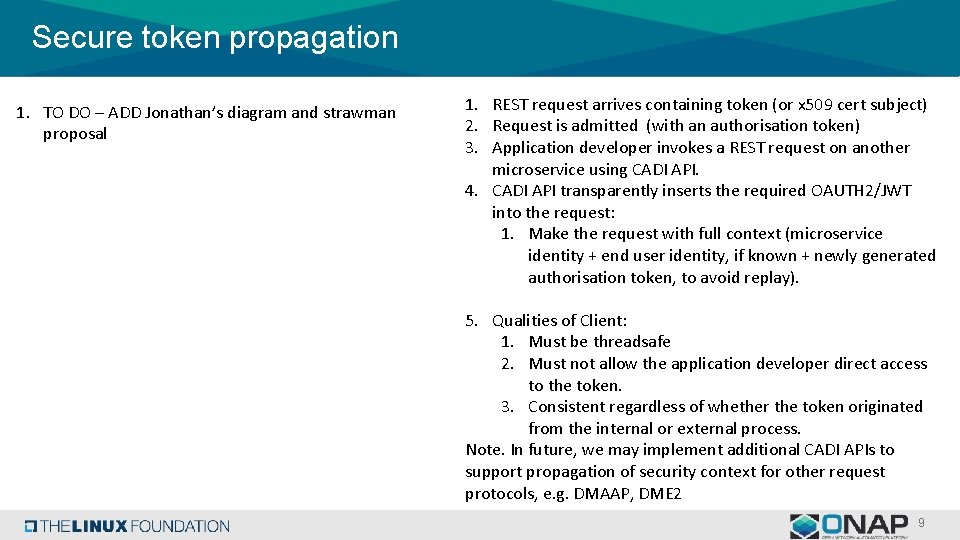 Secure token propagation 1. TO DO – ADD Jonathan’s diagram and strawman proposal 1.