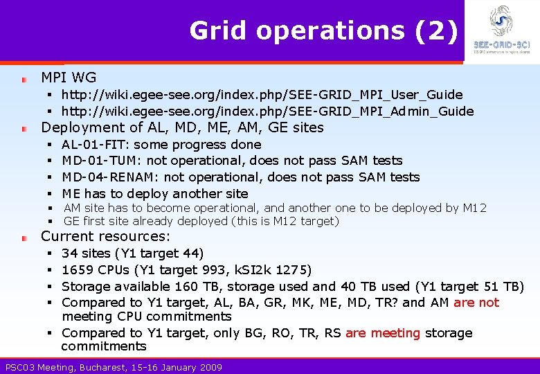 Grid operations (2) MPI WG § http: //wiki. egee-see. org/index. php/SEE-GRID_MPI_User_Guide § http: //wiki.