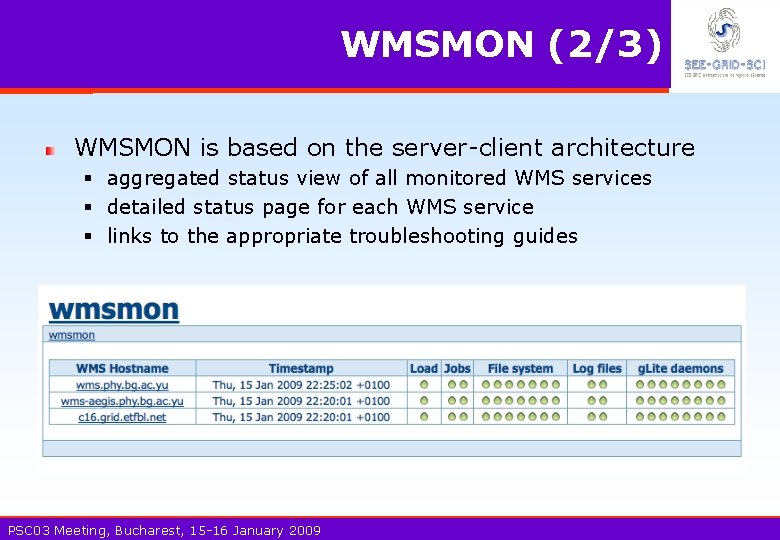 WMSMON (2/3) WMSMON is based on the server-client architecture § aggregated status view of