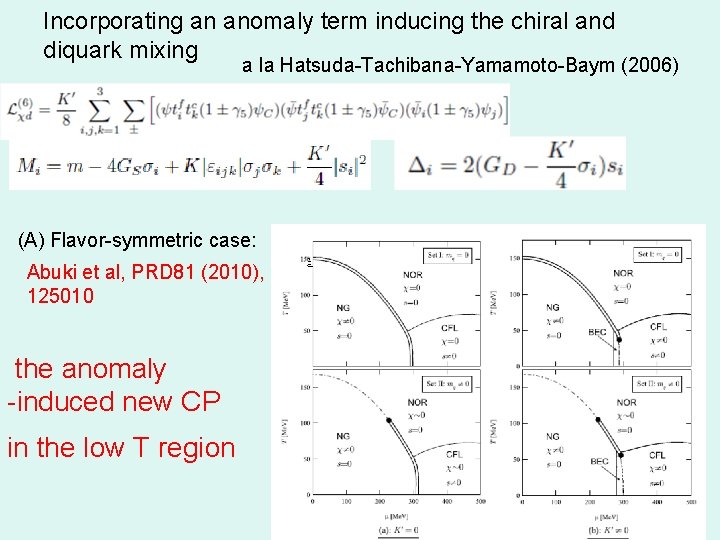 Incorporating an anomaly term inducing the chiral and diquark mixing a la Hatsuda-Tachibana-Yamamoto-Baym (2006)