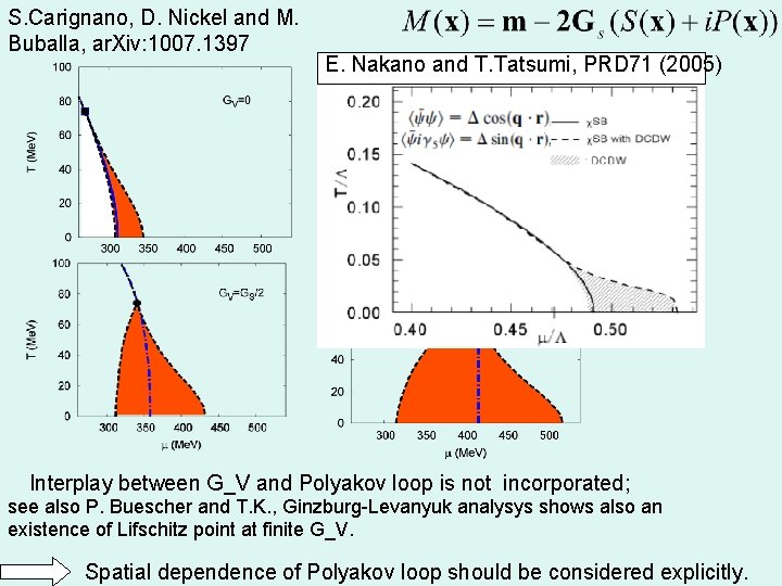 S. Carignano, D. Nickel and M. Buballa, ar. Xiv: 1007. 1397 E. Nakano and
