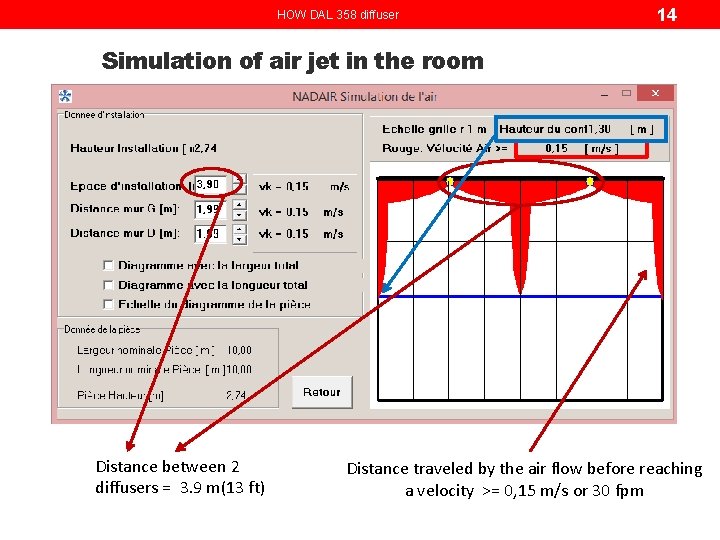 HOW DAL 358 diffuser 14 Simulation of air jet in the room Distance between