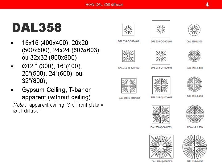 HOW DAL 358 diffuser DAL 358 § § § 16 x 16 (400 x