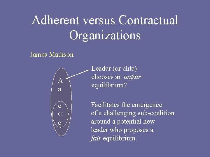 Adherent versus Contractual Organizations James Madison A a c C c Leader (or elite)