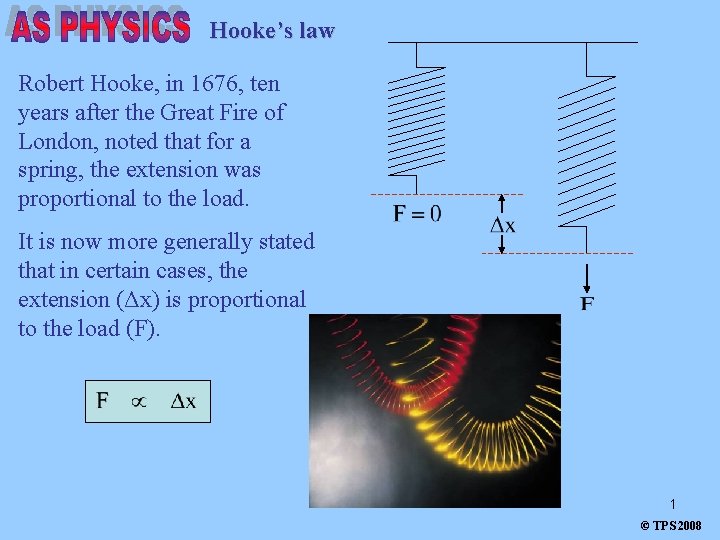 Hooke’s law Robert Hooke, in 1676, ten years after the Great Fire of London,
