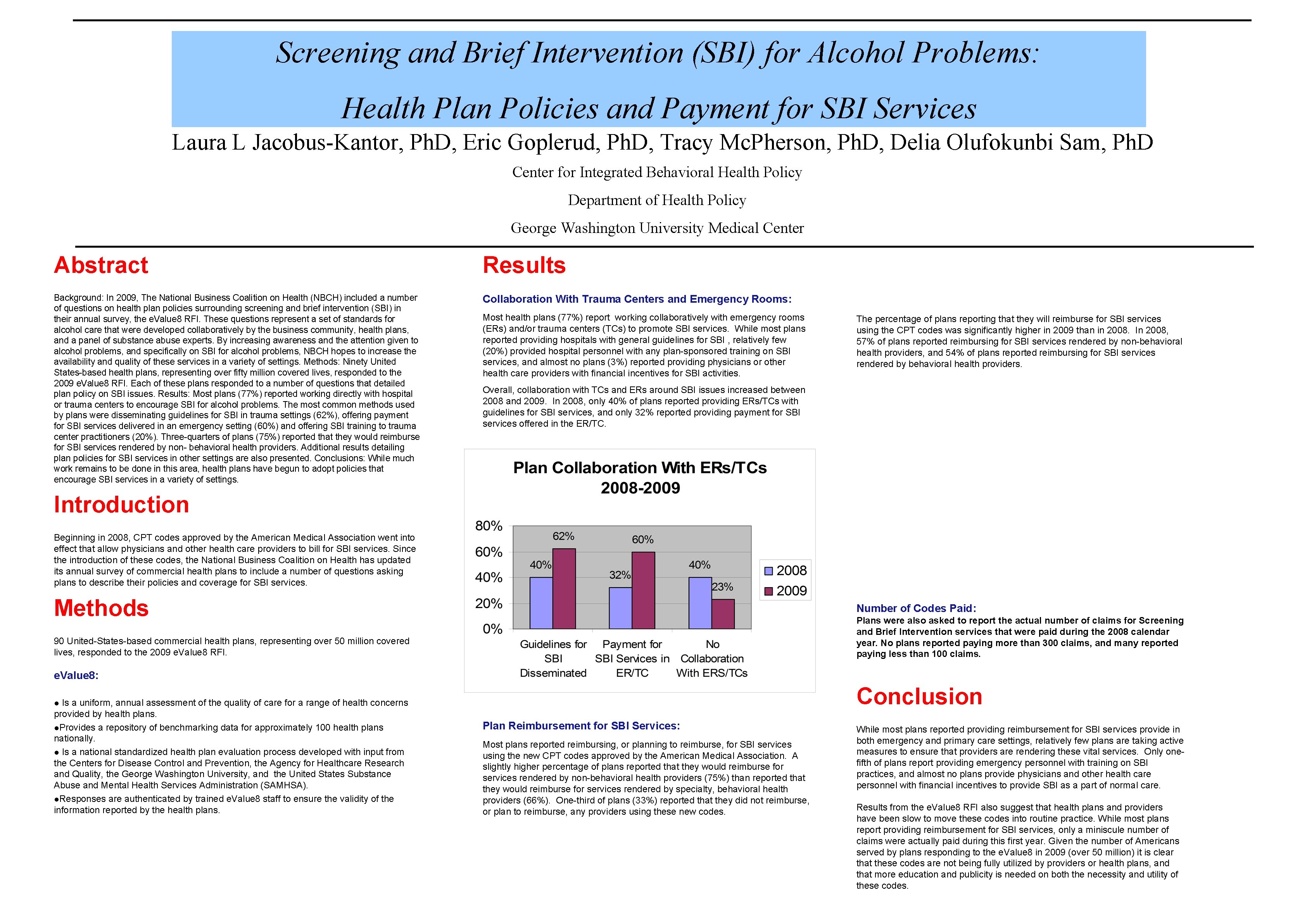 Screening and Brief Intervention (SBI) for Alcohol Problems: Health Plan Policies and Payment for