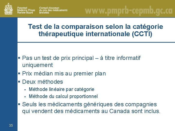 Test de la comparaison selon la catégorie thérapeutique internationale (CCTI) § Pas un test