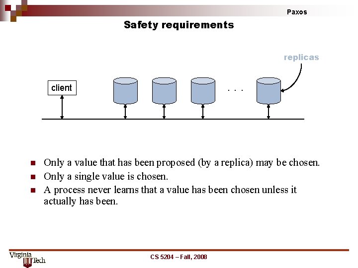 Paxos Safety requirements replicas . . . client n n n Only a value