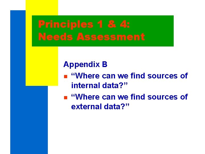 Principles 1 & 4: Needs Assessment Appendix B n “Where can we find sources Principles 1 & 4: Needs Assessment Appendix B n “Where can we find sources