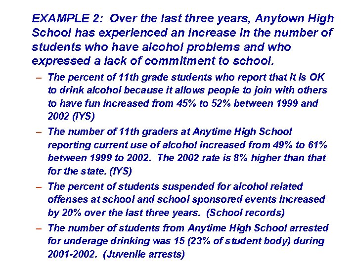 EXAMPLE 2: Over the last three years, Anytown High School has experienced an increase EXAMPLE 2: Over the last three years, Anytown High School has experienced an increase