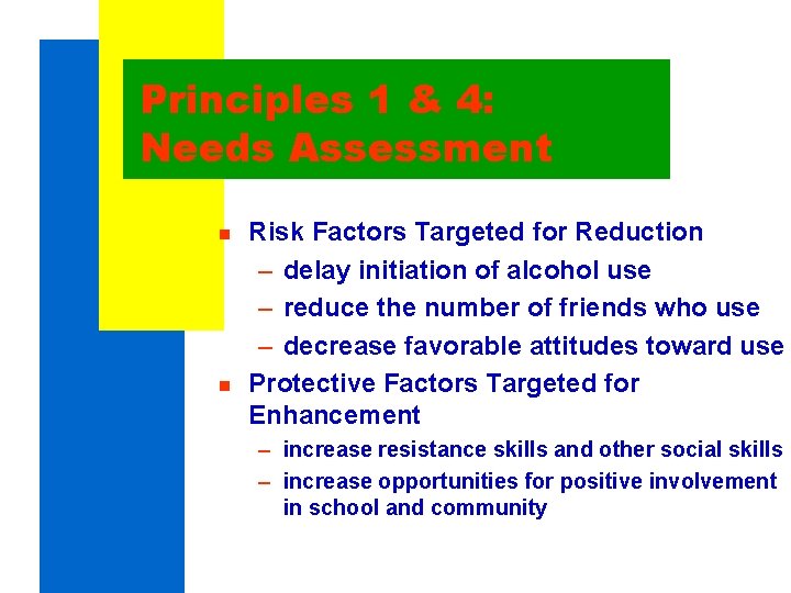 Principles 1 & 4: Needs Assessment n n Risk Factors Targeted for Reduction – Principles 1 & 4: Needs Assessment n n Risk Factors Targeted for Reduction –