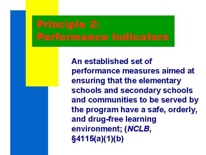 Principle 2: Performance Indicators An established set of performance measures aimed at ensuring that Principle 2: Performance Indicators An established set of performance measures aimed at ensuring that