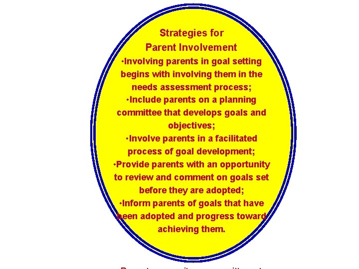Strategies for Parent Involvement • Involving parents in goal setting begins with involving them Strategies for Parent Involvement • Involving parents in goal setting begins with involving them