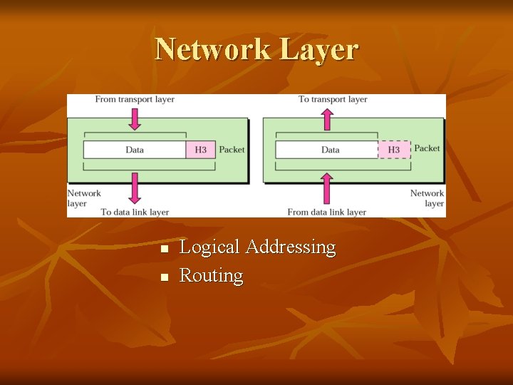Network Layer n n Logical Addressing Routing 