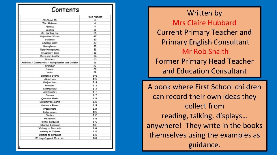 Written by Mrs Claire Hubbard Current Primary Teacher and Primary English Consultant Mr Rob