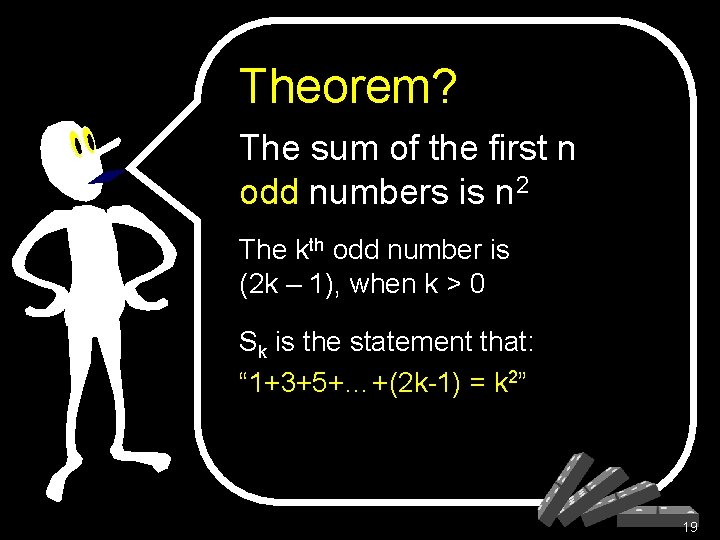 Theorem? The sum of the first n odd numbers is n 2 The kth