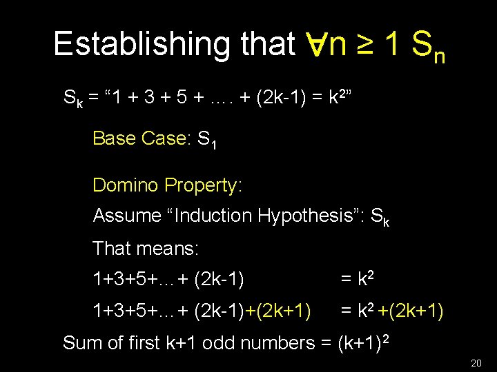 Establishing that n ≥ 1 Sn Sk = “ 1 + 3 + 5