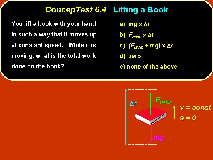 Concep. Test 6. 4 Lifting a Book You lift a book with your hand