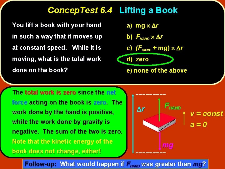 Concep. Test 6. 4 Lifting a Book You lift a book with your hand
