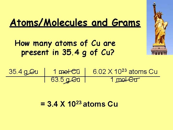 Atoms/Molecules and Grams How many atoms of Cu are present in 35. 4 g