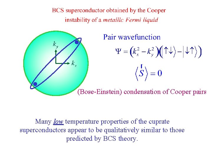 (Bose-Einstein) condensation of Cooper pairs Many low temperature properties of the cuprate superconductors appear