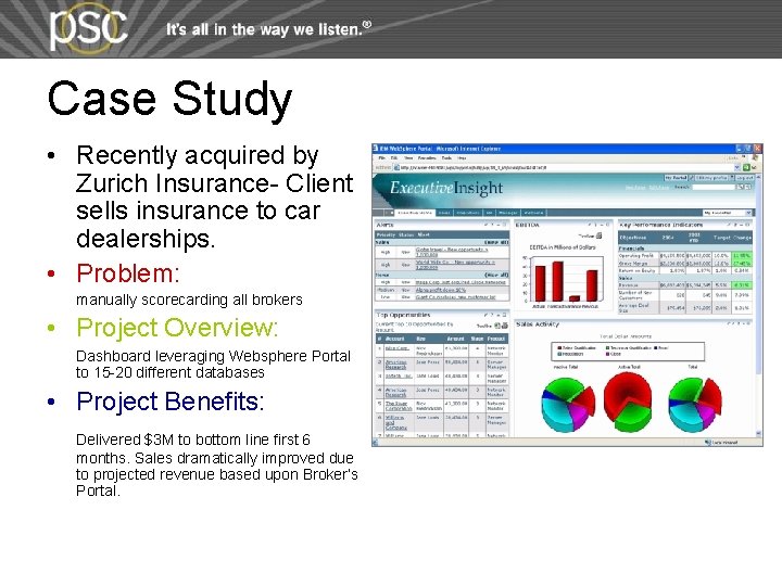 Case Study • Recently acquired by Zurich Insurance- Client sells insurance to car dealerships. Case Study • Recently acquired by Zurich Insurance- Client sells insurance to car dealerships.
