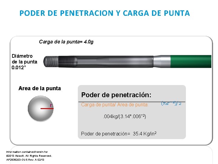 PODER DE PENETRACION Y CARGA DE PUNTA Carga de la punta= 4. 0 g