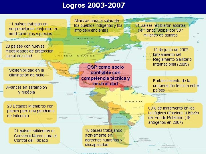 Logros 2003 -2007 11 países trabajan en negociaciones conjuntas en medicamentos y precios Alianzas