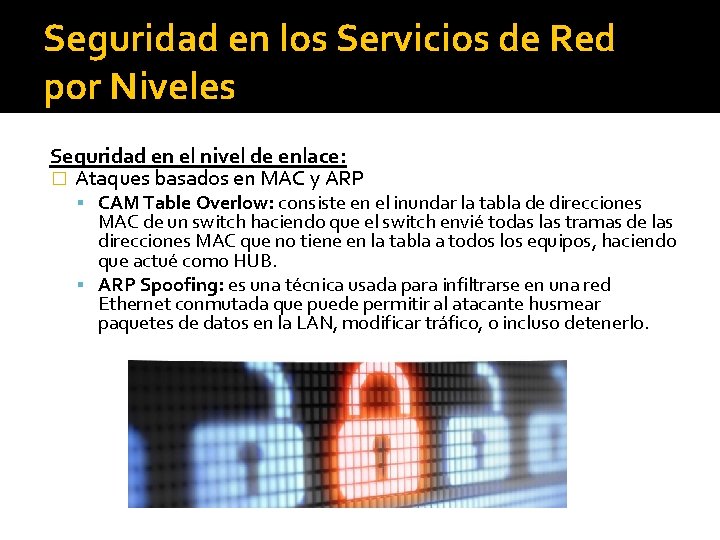 Seguridad en los Servicios de Red por Niveles Seguridad en el nivel de enlace: