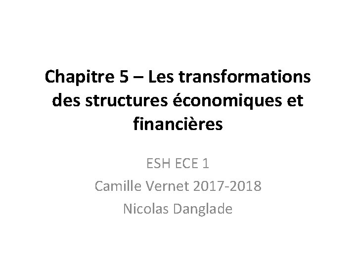 Chapitre 5 – Les transformations des structures économiques et financières ESH ECE 1 Camille