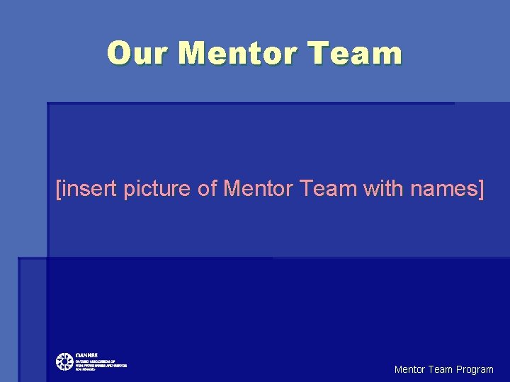 Our Mentor Team [insert picture of Mentor Team with names] Mentor Team Program 