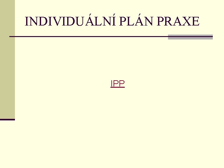 INDIVIDUÁLNÍ PLÁN PRAXE IPP 