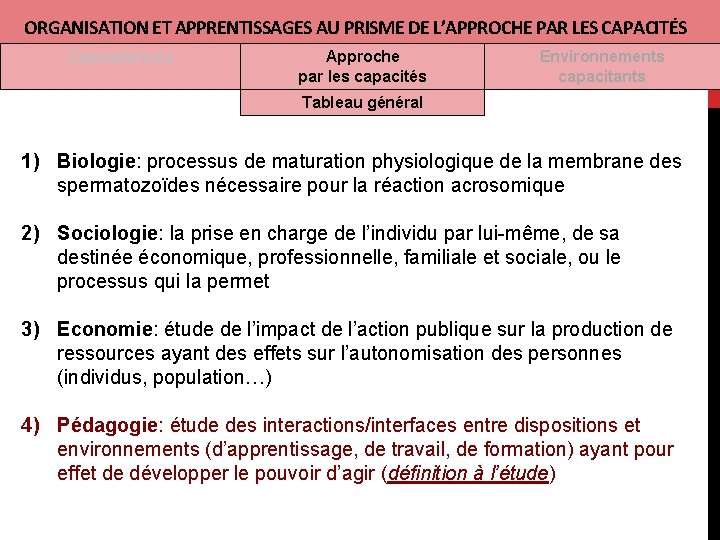 ORGANISATION ET APPRENTISSAGES AU PRISME DE L’APPROCHE PAR LES CAPACITÉS Compétences Approche par les