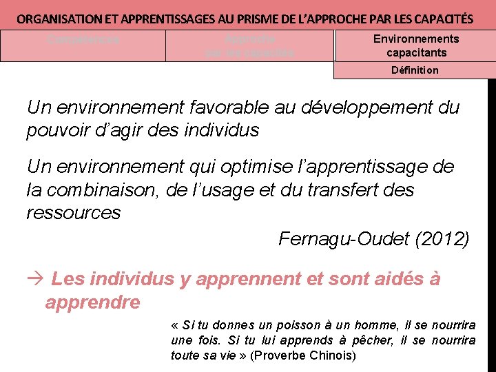 ORGANISATION ET APPRENTISSAGES AU PRISME DE L’APPROCHE PAR LES CAPACITÉS Compétences Approche par les