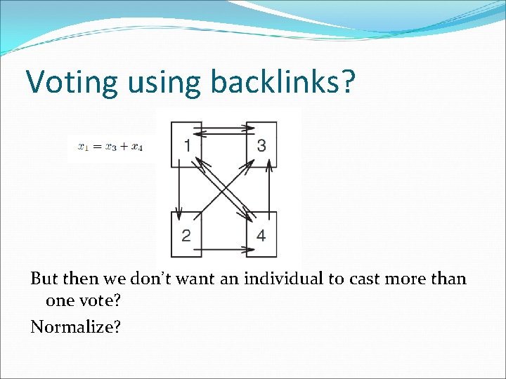 Voting using backlinks? But then we don’t want an individual to cast more than