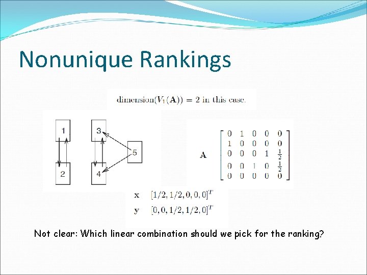 Nonunique Rankings Not clear: Which linear combination should we pick for the ranking? 