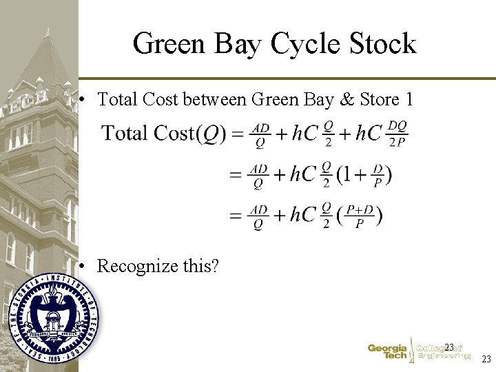 Green Bay Cycle Stock • Total Cost between Green Bay & Store 1 • Green Bay Cycle Stock • Total Cost between Green Bay & Store 1 •
