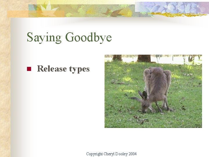 Saying Goodbye n Release types Copyright Cheryl Dooley 2004 