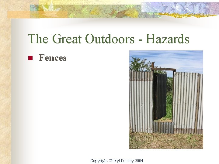 The Great Outdoors - Hazards n Fences Copyright Cheryl Dooley 2004 