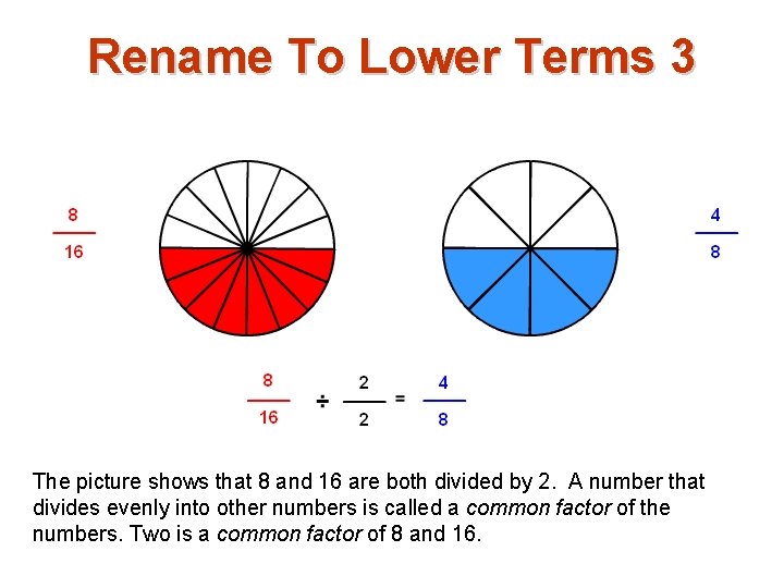 Rename To Lower Terms 3 The picture shows that 8 and 16 are both