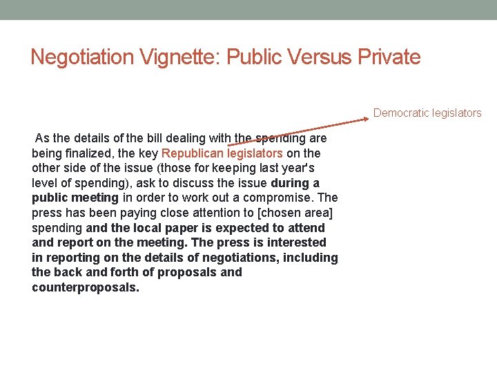 Negotiation Vignette: Public Versus Private As the details of the bill dealing with the
