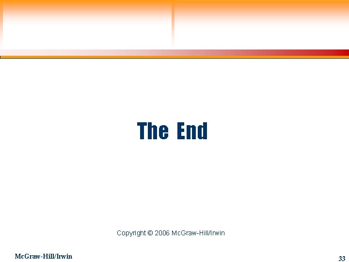 The End Copyright © 2006 Mc. Graw-Hill/Irwin 33 