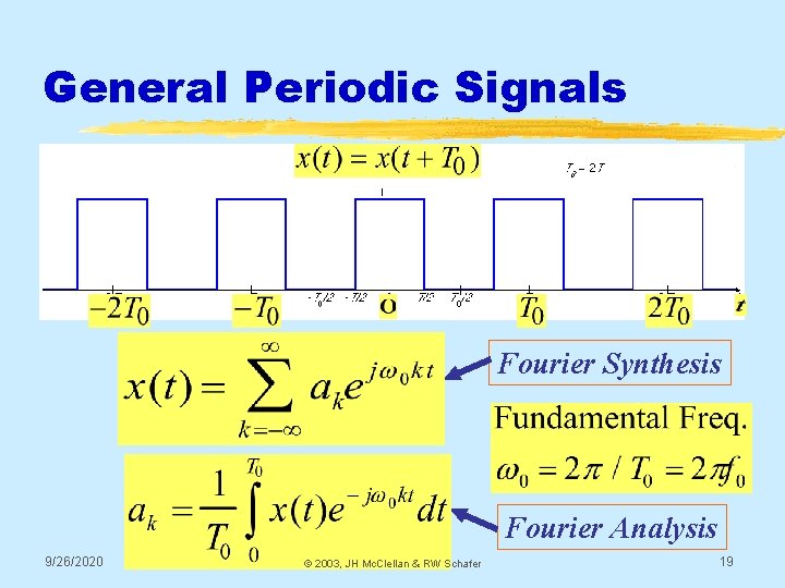 General Periodic Signals Fourier Synthesis Fourier Analysis 9/26/2020 © 2003, JH Mc. Clellan &