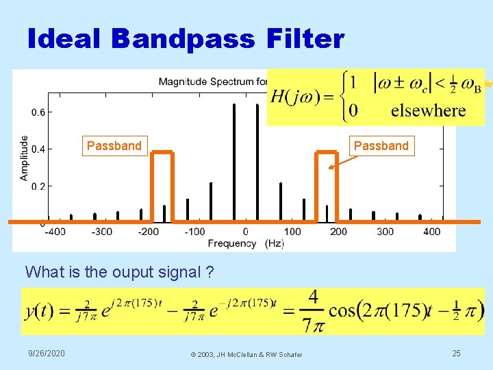 Ideal Bandpass Filter Passband What is the ouput signal ? 9/26/2020 © 2003, JH