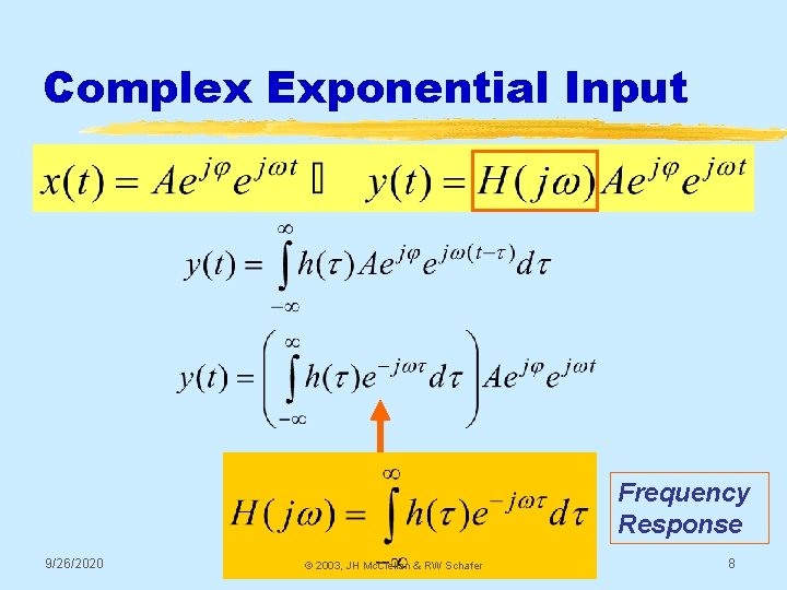 Complex Exponential Input Frequency Response 9/26/2020 © 2003, JH Mc. Clellan & RW Schafer