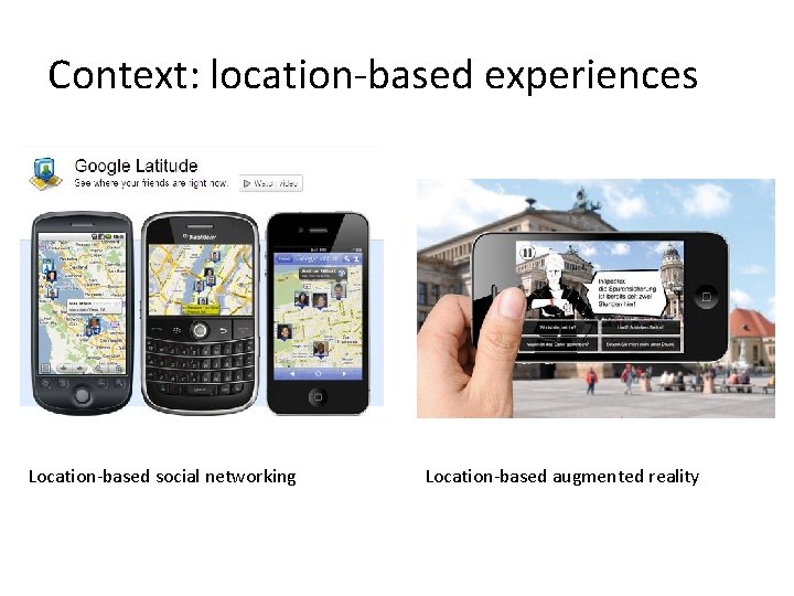 Context: location-based experiences Location-based social networking Location-based augmented reality 