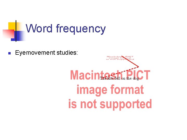 Word frequency n Eyemovement studies: The kite fell on the dog 