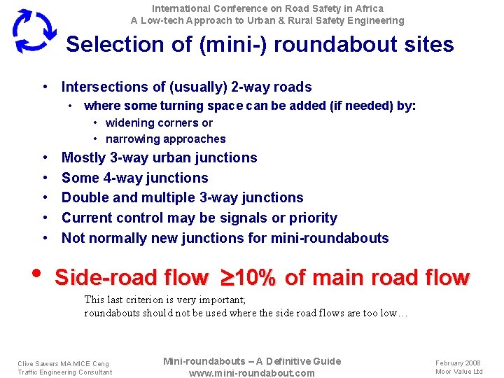 International Conference on Road Safety in Africa A Low-tech Approach to Urban & Rural