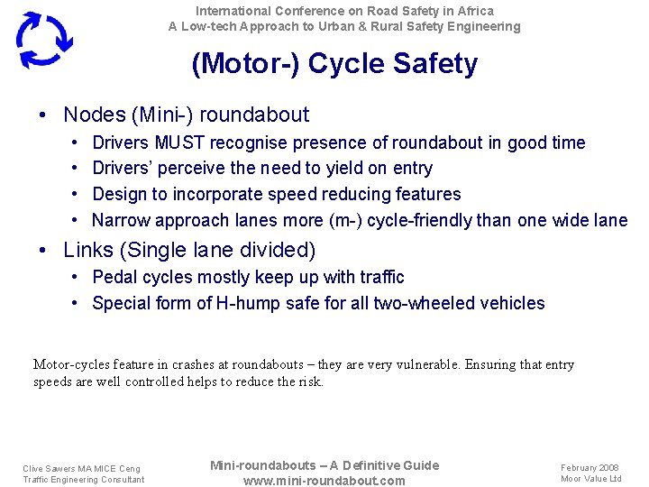 International Conference on Road Safety in Africa A Low-tech Approach to Urban & Rural